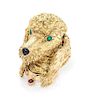 * An 18 Karat Yellow Gold, Diamond, Ruby, Emerald, and Onyx Articulated Poodle Clip/Brooch, French, 28.20 dwts.