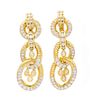 A Pair of 14 Karat Yellow Gold and Diamond Pendant Earrings, 18.70 dwts.