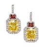 A Pair of Platinum, Fancy Colored Diamond and Diamond Earrings, 3.20 dwts.