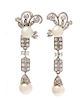 A Pair of White Gold, Platinum, Cultured Pearl and Diamond Convertible Day/Night Pendant Earrings, 10.60 dwts.