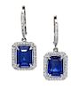 A Pair of 18 Karat White Gold, Diamond and Sapphire Earrings, 3.45 dwts.