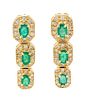 * A Pair of Yellow Gold, Emerald and Diamond Earrings, 5.50 dwts.