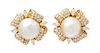 * A Pair of 18 Karat Yellow Gold, Diamond and Cultured South Sea Pearl Earclips, Trio, 18.15 dwts.