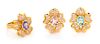 An 18 Karat Yellow Gold, Multigem, Diamond and Cultured Pearl Floral Motif Demi-Parure, 63.20 dwts.