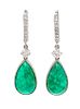 A Pair of 18 Karat White Gold, Emerald and Diamond Drop Earrings, 5.35 dwts.