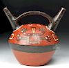 Huari Polychrome Spouted Vessel - Serpent Heads