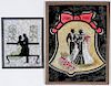 2 Rare American Wedding Theme Tinsel Paintings