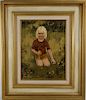 K. Mattison, Vintage Painting of Child in a Field