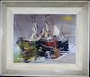 Signed, Early 20th C. Painting of Docked Sailboats