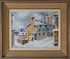 Signed, 20th C. Winter Village Scene with Figures