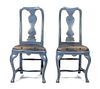 A Pair of Swedish Blue Painted Side Chairs Height 42 inches.