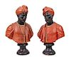 A Pair of Venetian Terra Cotta Busts Height of busts 35 inches.