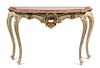 A Pair of Louis XV Style Painted Console Tables Height 33 1/2 x width 52 x depth 17 1/4 inches.