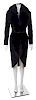 A Christian Dior Black Wool Coat with Fox Fur Trim, Size 6; Belt: 27"- 29" x 1".