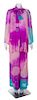 * A Hanae Mori Purple and Pink Floral Silk Tunic and Pant Ensemble, Size 16.