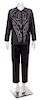 * A Koos Black Quilted Reversible Jacket and Pant Suit, Jacket size small.