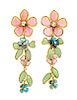 A Pair of Chanel Floral Gripoix Earclips, Flower: 1.25" x 1.25"; Drop: 3.45".