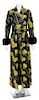 An Oscar de la Renta Forest Green and Yellow Wool Gown, Size 10.