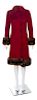 An Oscar de la Renta Red Knit Coat with Sable Trim, Size small.
