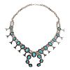Dainty Navajo Silver and Turquoise Squash Blossom