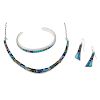 Calvin Begay (Dine, b.1965) Navajo Sterling Silver Mosaic Inlay Jewelry Set