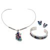 Burt George (Dine, 20th century) Navajo Mosaic Inlay Necklace, Cuff Bracelet, AND Earrings Set