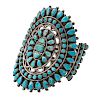 Victor Moses Begay (Dine, 20th century) Large Navajo Silver and Turquoise Cluster Cuff Bracelet