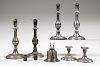 Pewter Candlesticks and Whale Oil Lamp, Plus