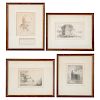 Melvin Miller. Four framed etchings