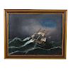 American School. Frigate in a Storm, oil on canvas
