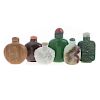 6 Chinese carved  jade and hardstone snuff bottles