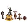 Continental figural bronze inkwell and four seals
