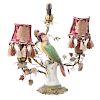Rococo style porcelain parrot lamp