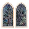 Pair Continental leaded/stained glass windows