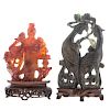 Chinese carved agate Quan-Yin & jade phoenixes