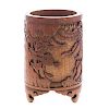 Chinese carved bamboo footed brush pot