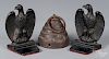 Pair of cast iron eagle bookends, etc.