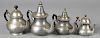 Four pear shaped pewter teapots