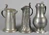Three Continental pewter flagons
