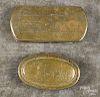 Two Dutch engraved brass snuff boxes