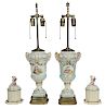 Pair Meissen Style Lamps with Putti Lids