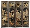 Chinese Export Lacquered and Gilt Floor Screen