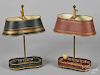 Two painted tin candlestick lamps