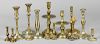 Fourteen assorted brass and base metal candlestic