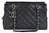 CHANEL Black Quilted Calfskin Leather Tote Bag