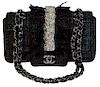 Black Tweed CHANEL Flap Shoulder Bag with Fringe