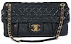 Navy Blue CHANEL Quilted Calfskin Leather Bag