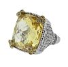 Judith Ripka Monaco Sterling Gold Canary Crystal Sapphire Ring 