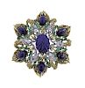 Gold Lapis Diamond Emerald Large Brooch 