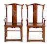 * A Pair of Chinese Elmwood Official's Hat Armchairs, Sichutouguanmaoyi Height 45 x width 22 x depth 17 1/8 inches.